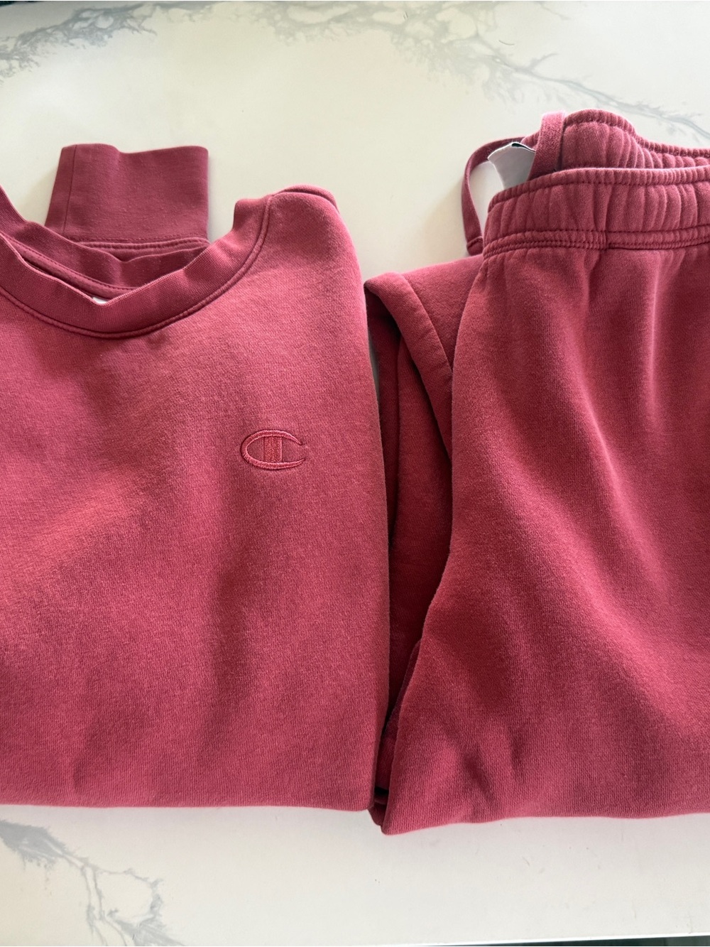 Champion Women's Crewneck Sweatsuit set in Rose